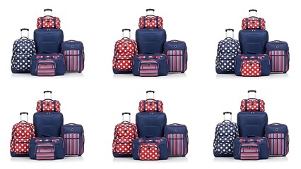 Luggage collection variety of travel bags isolated on white