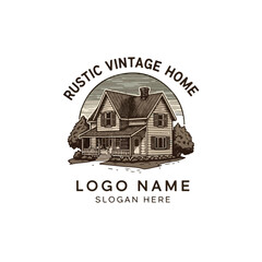 Fototapeta premium Rustic Vintage House Badge Logo Illustration for Home Decor, Real Estate