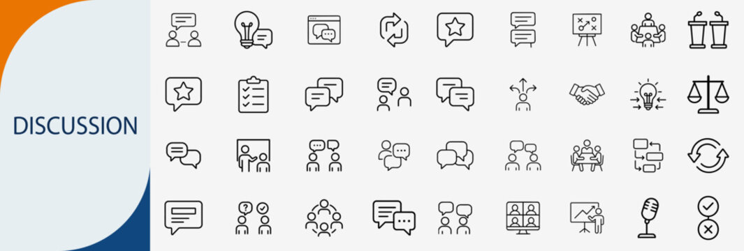 discussion and communication icons, minimal monoline vector illustration