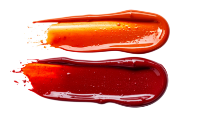 Viscous Glossy Red-Brown and Orange Liquid Swatch isolated for cosmetic design isolated on Transparent Background