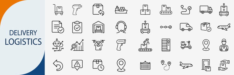 delivery logistics and shipping icons, minimal monoline vector set design