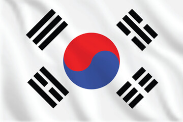 3d illustration waving flag of South Korea. Vector flag of South Korea. Symbol of South Korea