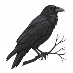 Fototapeta premium Pixelated Raven Perched on a Branch Against White Background Art Design