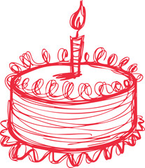 Birthday Cake with Candle Hand Drawn Sketch Illustration