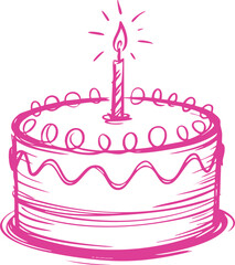 Birthday Cake with Candle Hand Drawn Sketch Illustration