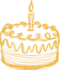 Birthday Cake with Candle Hand Drawn Sketch Illustration