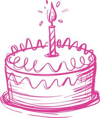 Birthday Cake with Candle Hand Drawn Sketch Illustration