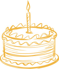 Birthday Cake with Candle Hand Drawn Sketch Illustration
