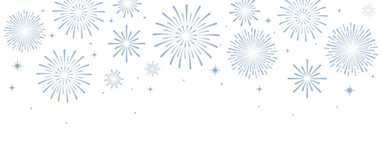 Elegant blue fireworks burst and sparkling stars on clean white background, festive celebration illustration for New Year, holiday party, greeting card, luxury event design, minimalist style vector.
