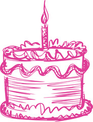 Birthday Cake with Candle Hand Drawn Sketch Illustration