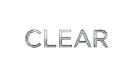 Silver 3 D Text C L E A R on Black Background clear word