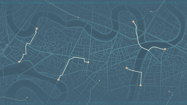 city map background with multiple navigation paths and waypoints. Urban tracking concept. Vector illustration.
