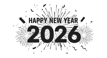 Obraz premium A festive new year celebration graphic with fireworks confetti and the year 2026 displayed prominently