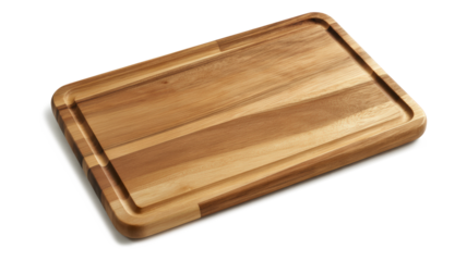 A wooden cutting board with a rounded edge