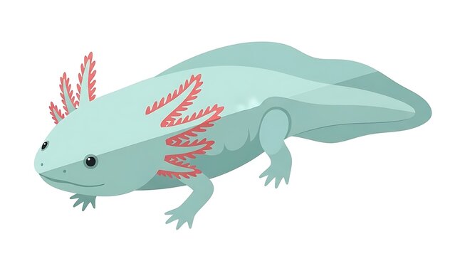 Cartoon axolotl illustration against a white background