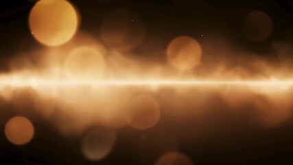 Cinematic warm orange light beam or energy line with glowing bokeh particles floating in the dark. - Powered by Adobe
