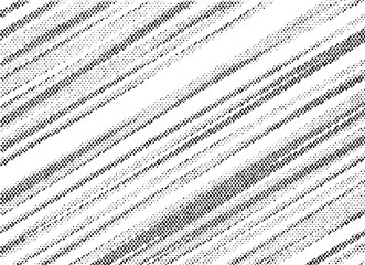 Macro photo of printed black halftone dots forming diagonal stripe streaks and worn bands. Isolated PNG with transparent background for gritty retro overlays and layouts. © Vjom