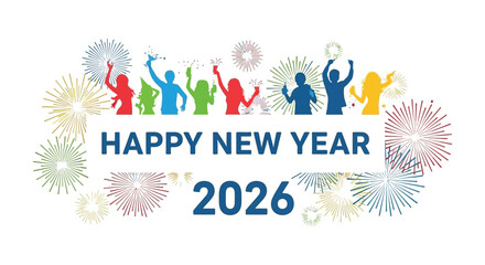 Obraz premium Celebrating the arrival of two thousand and twenty six with joyous silhouettes and vibrant firework displays