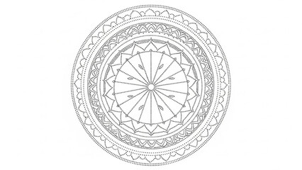 Intricate mandala design with geometric patterns and shapes in black and white on a plain background for coloring and relaxation