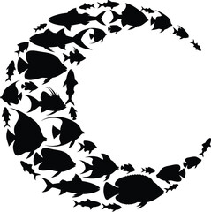 Black butterfly shapes forming a circular letter c on white © Authentic