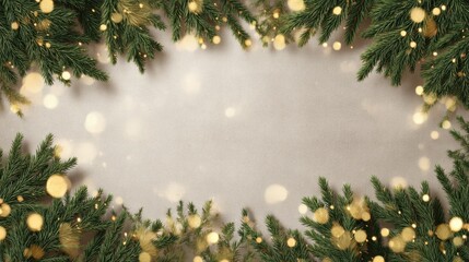 Festive Holiday Frame with lights and green branches