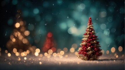 A festive Christmas scene with beautifully decorated Christmas trees and sparkling lights 