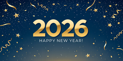 2026 Merry Christmas and Happy New Year Abstract Shiny Gold Glitter Decoration. Festive Background. Vector design element