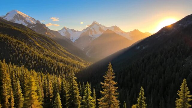 A majestic mountain range with lush pine trees