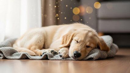 Sleeping Golden Retriever Puppy in Winter