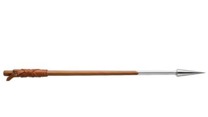 Wooden spear with braided leather grip and metal tip