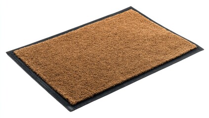 A rectangular doormat with a brown, bristly center and a solid black border. It is placed on a white background
