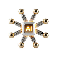AI symbol with gold connector rods isolated on transparent background