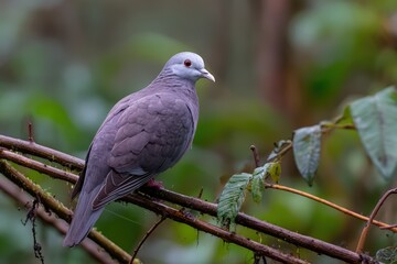 Pale winged pigeon perched on branch in natural habitat.