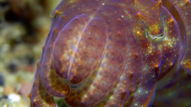 Close-up of a cuttlefish in the sea, displaying intricate patterns, for educational or scientific use