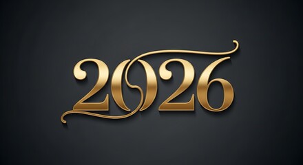 Elegant golden year 2026 in sophisticated typography on dark background, symbolizing future and celebration.