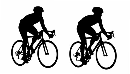 Obraz premium Cyclists riding bicycles in motion with helmets on