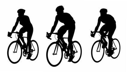 Obraz premium Silhouettes of cyclists riding bicycles in different positions