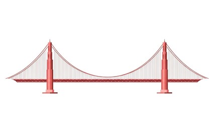 Fototapeta premium Red suspension bridge illustration isolated on white