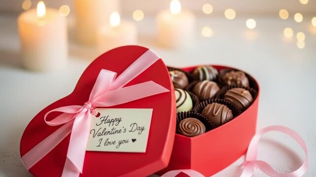 A romantic valentine's day gift: heart-shaped box of chocolates with a heartfelt message