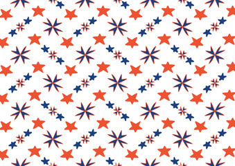 Seamless Pattern of Red and Blue Stars on White Background