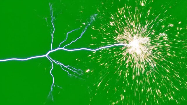 Green Screen Plasma Lightning Bolt Whips and Snaps Into Sparks