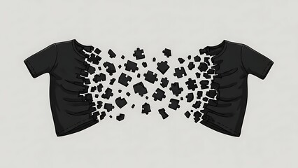 T shirts dissolving into puzzle pieces concept on white