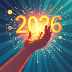 Hand holding glowing 2026