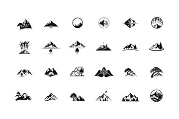 Minimal Mountain Landscape Logo Silhouettes Collection vector illustration
