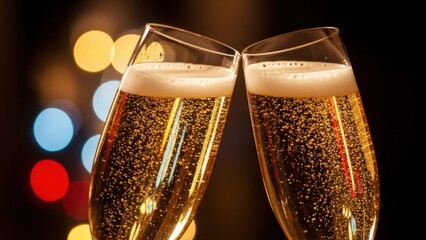 Cheers to Celebration - Two Champagne Glasses Clinking Together.