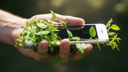 Eco-Friendly Smartphone - Natures Embrace of Technology and Sustainability.
