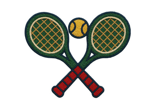 Vintage Tennis Rackets Chenille Patch Embroidery for Sporty Apparel Design