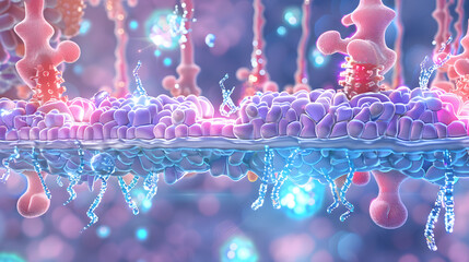 3D illustration of a cell membrane in close focus, showing structure and function clearly. clean lab