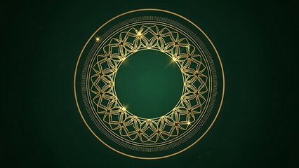 Elegant golden floral circle on dark green background