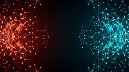 Dynamic Abstract Network Background Featuring Interconnected Red and Blue Glowing Data Nodes
